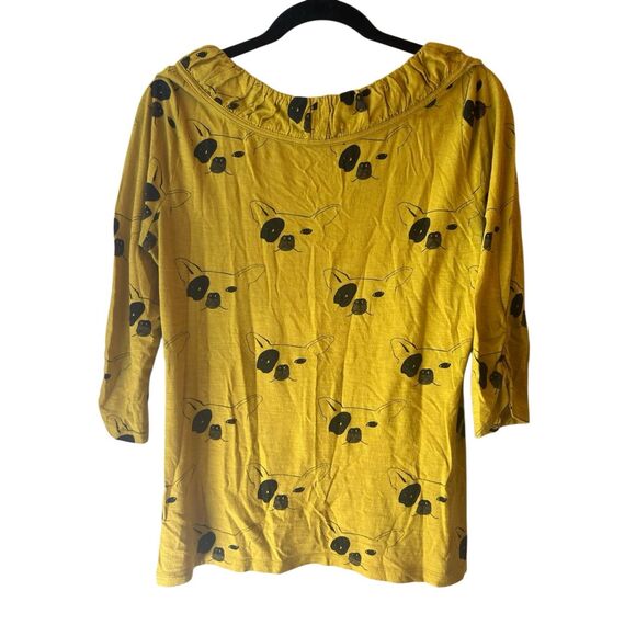 Postmark French Bulldog Print Knitted Top sz M mustard yellow - Picture 2 of 7
